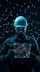 Poster - Futuristic installation process of fiber optic cables, merging technology with industrial efficiency
