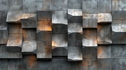 Poster - Striking and Simplistic Pattern of Interlocking Metallic Shapes with a Beautiful Play of Light and Shadows on a Textured Surface