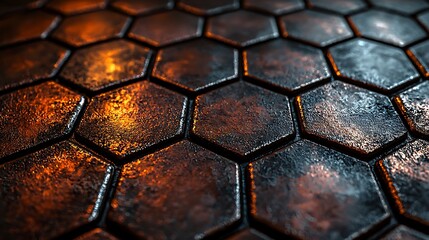 Poster - A Captivating Close-Up of a Simplistic Yet Striking Pattern Featuring Interlocking Hexagons with a Unique Texture and Play of Light and Shadow