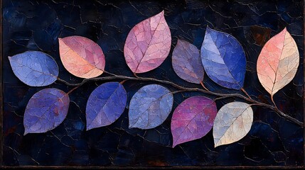 Poster - Vibrant Seamless Tile Design Featuring Abstract Leaves in Vivid Colors on a Dark Background for a Dynamic Visual Aesthetic