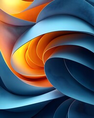 Poster - An abstract composition featuring smooth, flowing curves in shades of blue and orange, creating a dynamic and visually captivating design that evokes movement and depth.