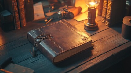 Poster - Antique Leather Bound Journal On Wooden Desk