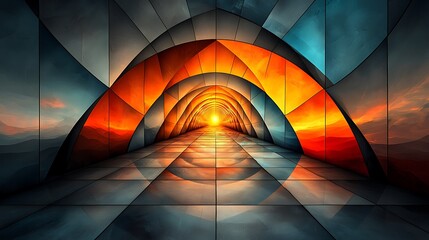 Poster - An Artistic Rendering of a Digital Abstract Representation Featuring Vibrant Colors, Geometric Shapes, and a Mesmerizing Sunset Illumination in a Modern Composition