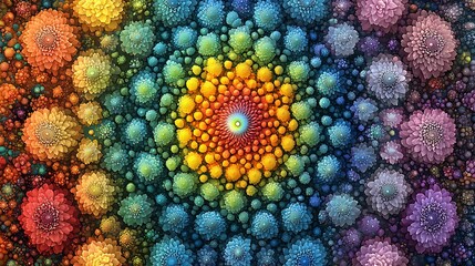 Poster - Vibrant Abstract Digital Art Featuring Colorful Floral Patterns and Symmetrical Design in a Mesmerizing Array of Shapes and Colors