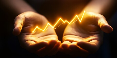 Poster - A person is holding their hands up to show a graph. The graph is yellow and has a line going up