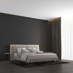 Wall Mural - Modern interior bedroom design and black wall pattern texture background. 3d rendering
