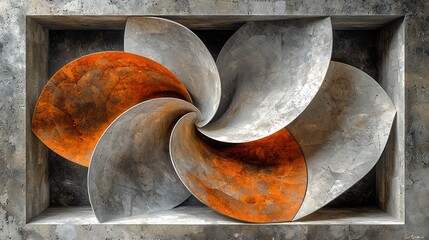 Poster - Layered Shapes in Contemporary Art: A Dynamic Spiral Composition Featuring Textured Elements and Rich Color Gradients for Modern Spaces