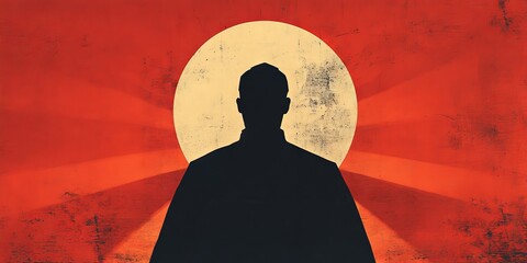Canvas Print - a man is standing in front of a red circle with a black outline. the man is wearing a black shirt an