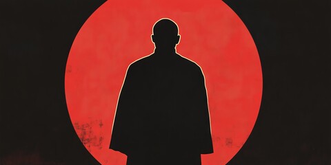 Canvas Print - a man stands in front of a red circle. the man is wearing a black jacket and is standing in the fore