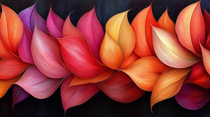 Poster - Intricate Geometric Patterns of Intertwined Leaves in a Vibrant Color Palette Showcasing Rich Textures and Artistic Expression
