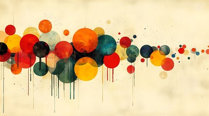 Poster - Intricate Overlapping Circles in Soft Pastel Tones with a Blend of Vibrant Colors Featuring Warm Reds, Cool Blues, and Earthy Greens on a Subtle Background