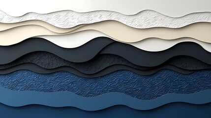 Poster - Layered Abstract Shapes Creating a Seamless 3D Effect with Fluid Waves and Textured Patterns in a Contemporary Color Palette