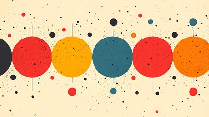 Poster - Sleek and Stylish Seamless Pattern Featuring Colorful Circles on a Soft Beige Background With Artistic Splashes and Dots for Modern Design Use