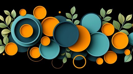 Poster - Sleek Abstract Composition with Circular Shapes and Negative Space Featuring Leaves and Bold Colors