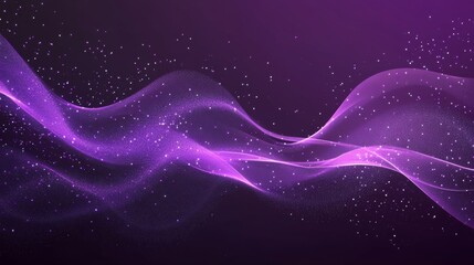 Poster - technology background: digital purple particles wave and light abstract design featuring shining dot