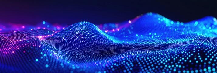 Poster - Abstract Futuristic 3D Render with Blue Color Waves and Dots Creating a Vibrant Background for Creative Projects and Digital Artworks