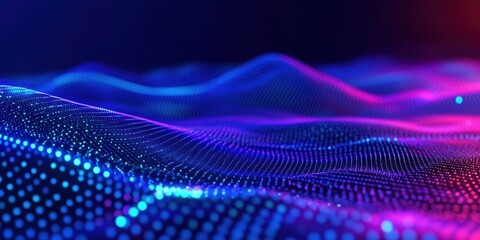 Poster - Abstract Futuristic 3D Render of a Glowing Background with Colorful Waves and Soft Light Effects in Shades of Blue and Pink for Creative Use