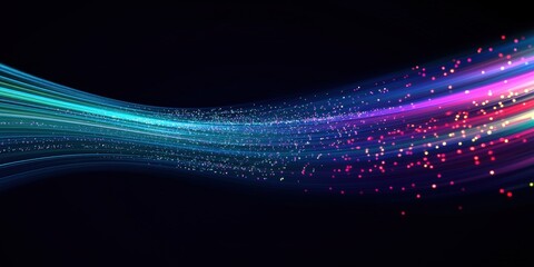 Poster - Colorful Dynamic Illustration of High Definition Light Waves Flowing Smoothly in a Dark Background with Brilliant Sparkles and Radiant Effects