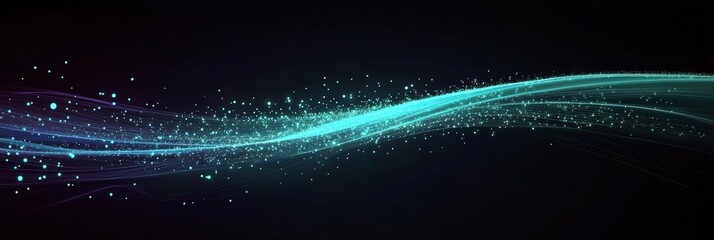 Poster - abstract glowing lines data background with sparkles in a dark space for use in technology, science,