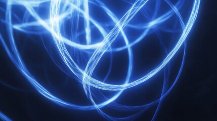Poster - Abstract glowing blue lines in geometric circular shapes over a dark blue backdrop, exuding modernity and advanced technology vibes