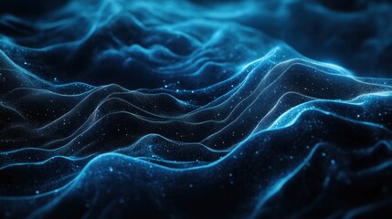 Poster - Abstract glowing wave-like lines ripple across a dark blue background, combining elegance and innovation in design