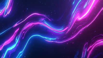Poster - Abstract neon lights in purple and blue streak across a black background, leaving space for text or design elements