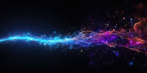 Poster - captivating blue and light beam lines flowing across a dark background with glowing particles and my