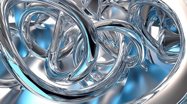 Abstract 3D Render of Intertwined Metallic Blue and Silver Tubes Modern Technology, Futuristic Design, and Abstract Art Background