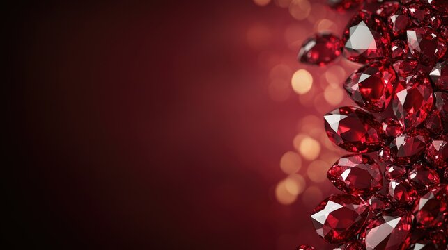 A stunning burgundy background filled with ruby gemstones, with plenty of room for adding text or branding on a luxurious canvas.