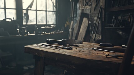 Aufkleber - Old Woodworking Workshop Tools And Workbench