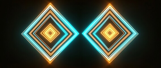 Poster - A surreal neon background with blue and yellow square frames, bathed in a glowing light; this scene evokes feelings of holographic technology and the ultraviolet spectrum, hinting at digital file