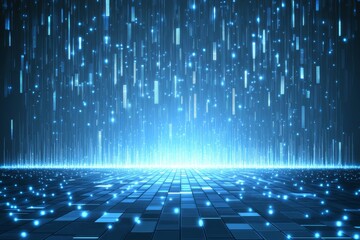 Poster - Insight into the expansion of the stock market, business investments, and data analytics, accompanied by digital charts, graphs, and indicators set against a blurred dark blue background.