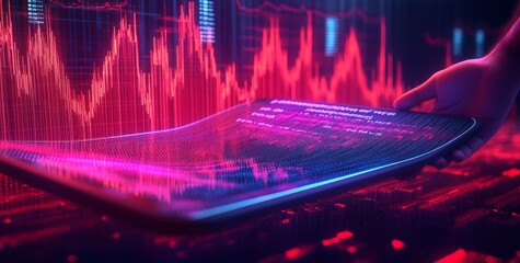 Poster - Investors and traders showcase virtual stock chart graphics on their hands, illustrating concepts of analysis, investment planning, and strategy within the stock market, mutual funds, bonds, and