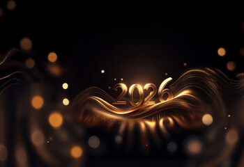 Aufkleber - Elegant golden 2026 numerals rest on undulating, dark brown, glittering waves.  A luxurious, celebratory New Year's design.