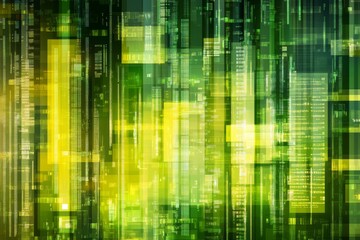Poster - A stunning fusion of vibrant green and gold lights that illuminate a complex digital landscape of technology and innovation. Stock