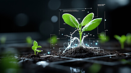 Poster - high resolution image of plant growing with digital elements, symbolizing growth and technology