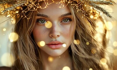 astrology-inspired depiction of virgo with celestial crown and glowing aura