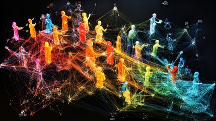Fototapete - A colorful image of people in a network of lines