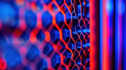 Poster - Abstract Hexagonal Pattern Illuminated In Red And Blue Light