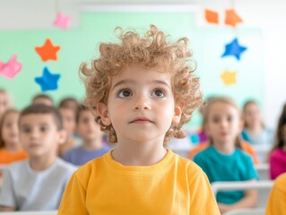 Aufkleber - Engaged Children in Classroom Setting with Bright Decor and Enthusiastic Learning Atmosphere