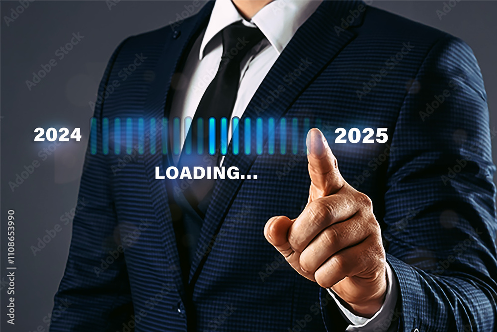 Foto de Stock Progress and transition from 2024 to 2025 concept. A ...