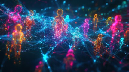 Fototapete - A colorful image of people in a network of lines