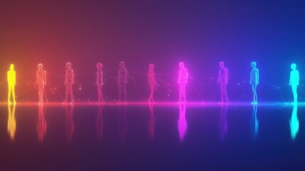 Poster - A group of people are standing in a line, each one with a different color