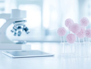 Aufkleber - Modern Laboratory with Microscope and Digital Interface in Soft Pastel Tones