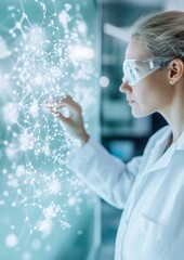 Aufkleber - Female Scientist in High-Tech Laboratory Analyzing Digital Molecular Structures