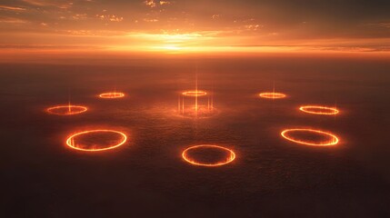 Aufkleber - A high-angle shot of glowing alien craters arranged in a perfect grid across a barren plain.