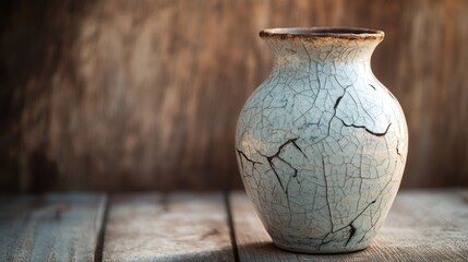 Poster - Cracked Ceramic Vase On Wooden Surface