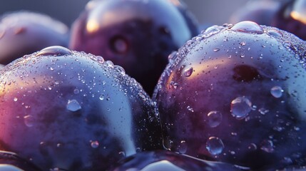 Poster - Dew Covered Plums Glistening In Soft Light