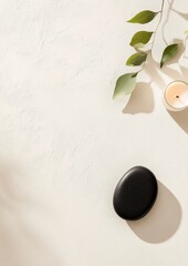 Poster - Minimalist Zen Flat Lay with Meditation Stone, Candle, and Bodhi Leaf for Bodhi Day, Earth Day, and World Peace Day
