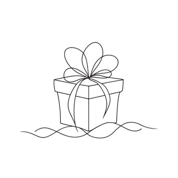Giftbox Continuous line art flat vector illustration